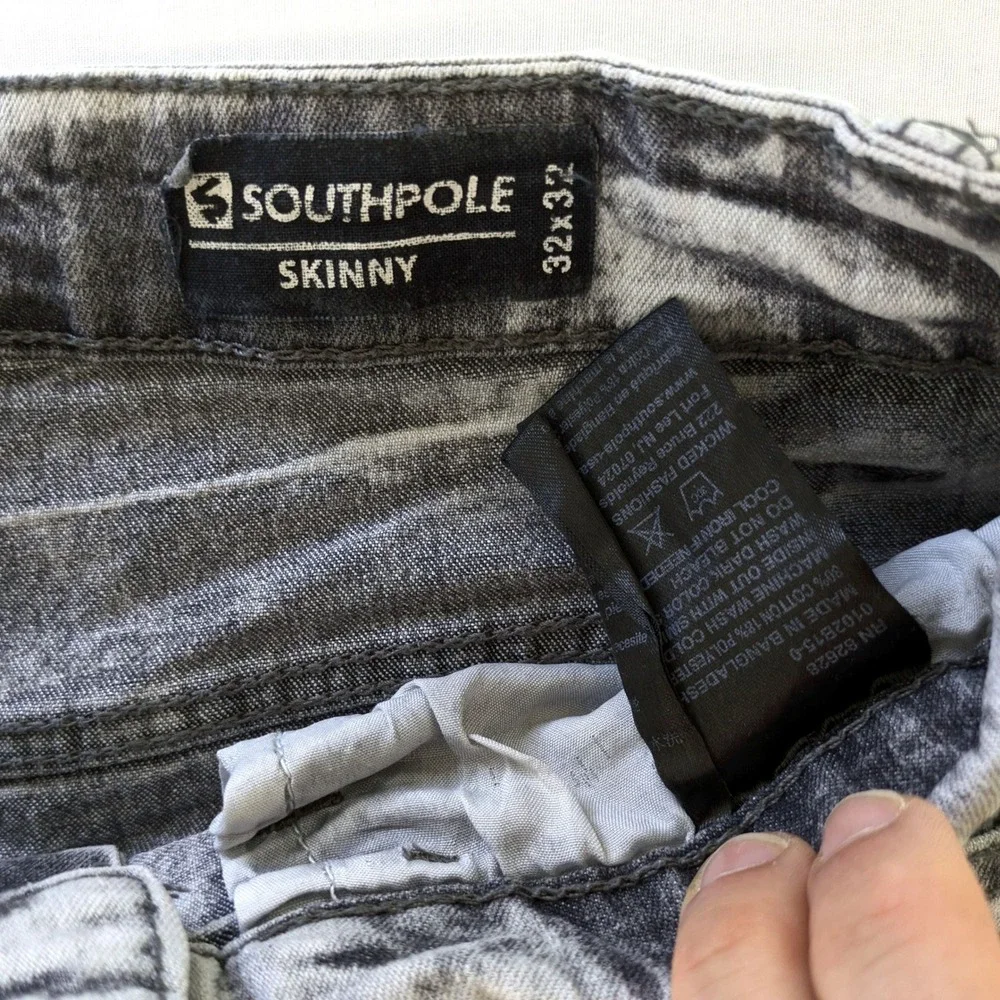 Southpole Mens Moto Skinny Jeans Grey Acid Wash Biker Denim 32x32 Distressed